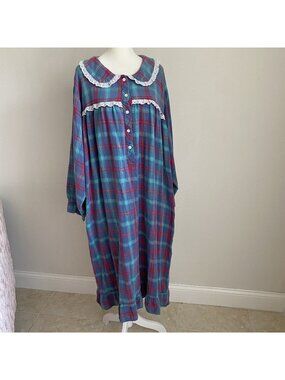 Vintage Nite Images Country Collection Women 3X Nightgown Pajamas Bib Lace Plaid